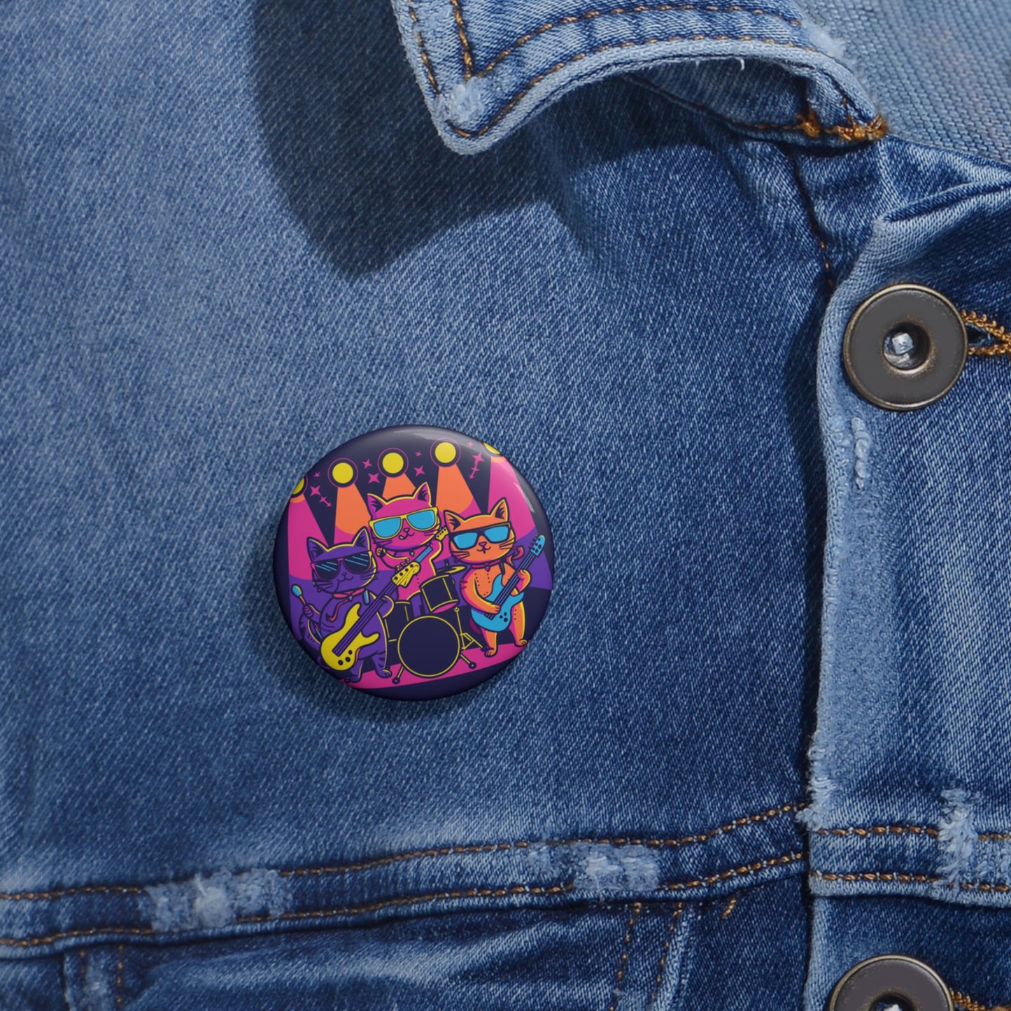 Rock Band Cats Pin Button – Retro Cat Music Badge
