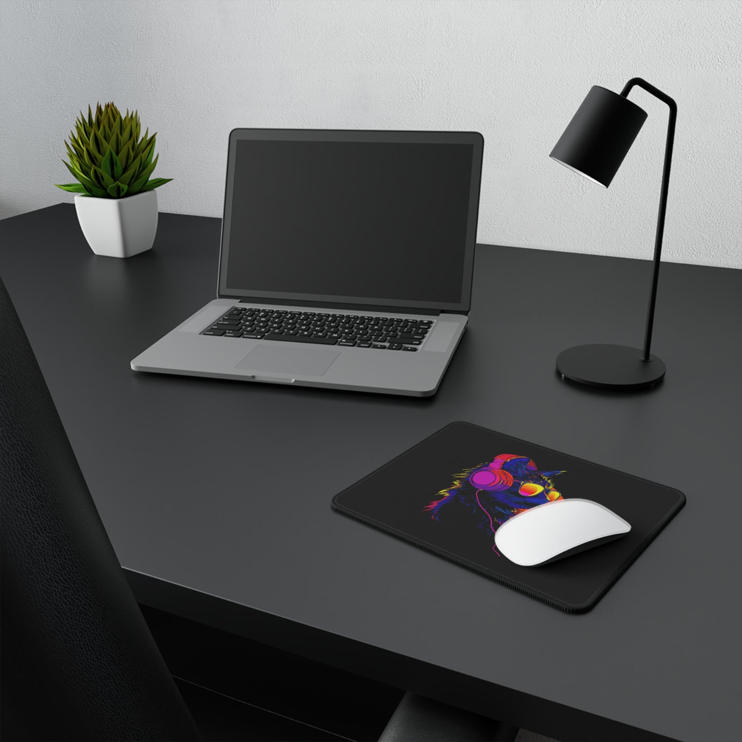 Retro Neon Cat Gaming Mouse Pad — Non‑Slip RGB Headphones Design