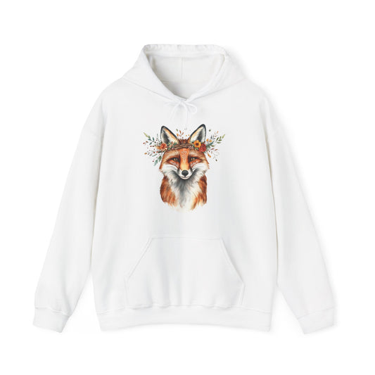 Fox Face Floral Hoodie — Watercolor Fox Portrait Sweatshirt for Animal Lovers