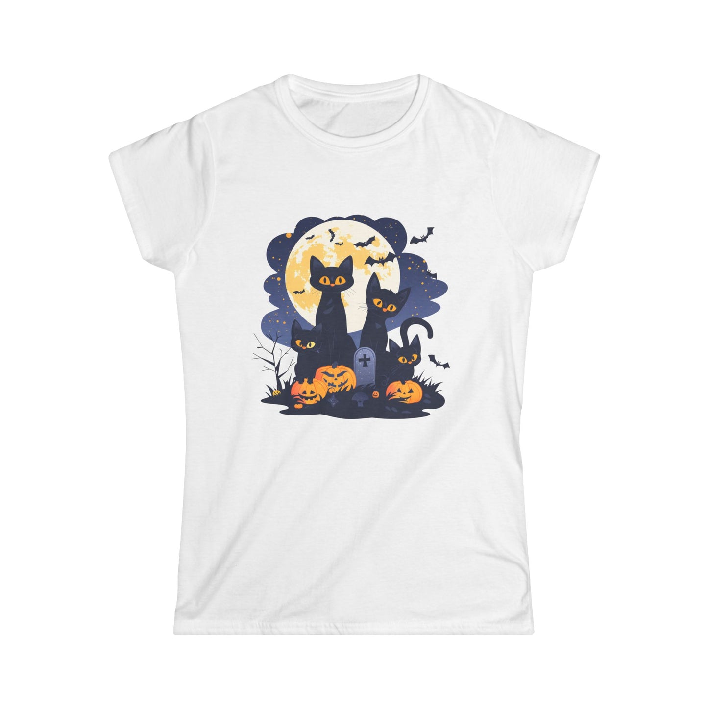 Women's Halloween Cat Tee, Cute Cat Shirt, Halloween Costume, Ghostly Pet Lover Gift