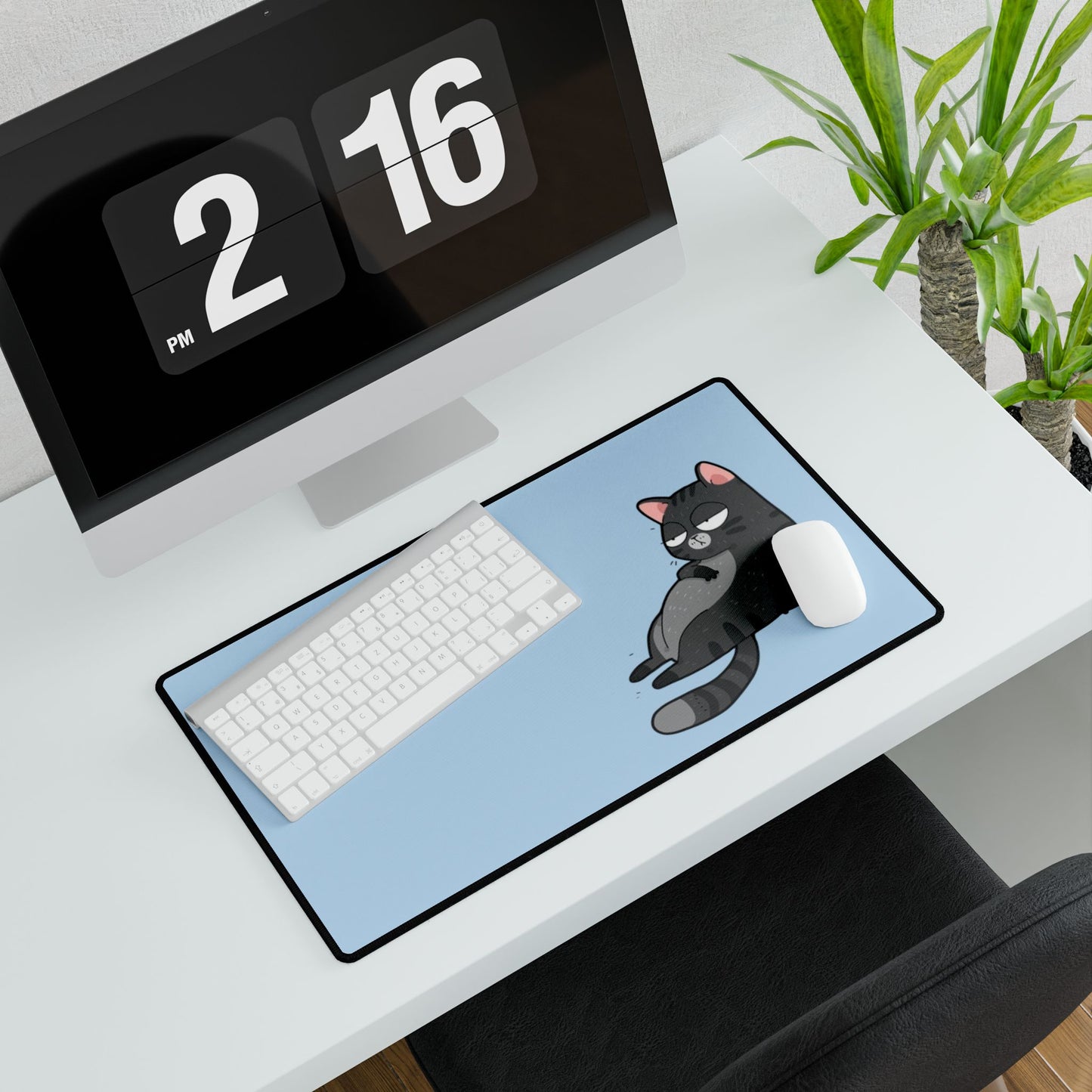 Lazy Cat Desk Mat — Cute Blue Gaming & Office Mouse Pad