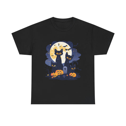Spooky Cat Halloween Tee, Unisex Cotton T-Shirt, Cats, Halloween Gift
