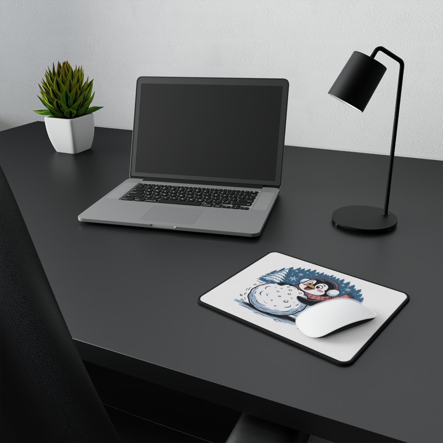 Penguin Snowball Gaming Mouse Pad — Cute Winter Non‑Slip Desk Pad