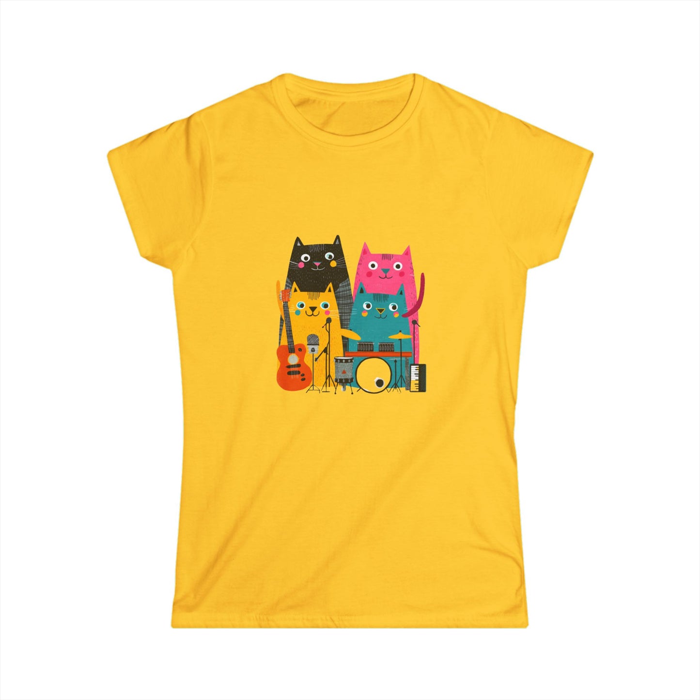 Band Cats T-Shirt – Colorful Cat Music Graphic Tee