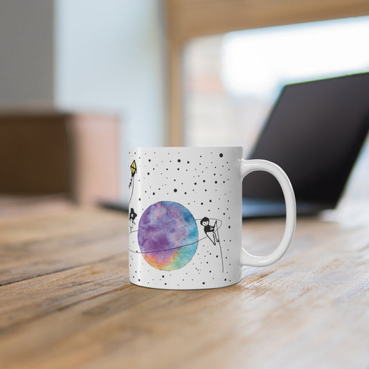 Minimalist Space Art Mug Watercolor Planet Illustration