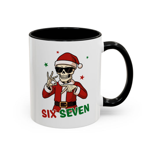 Christmas Skull Coffee Mug – 'Six Seven' Festive Santa Skull Accent Mug (11/15 oz)