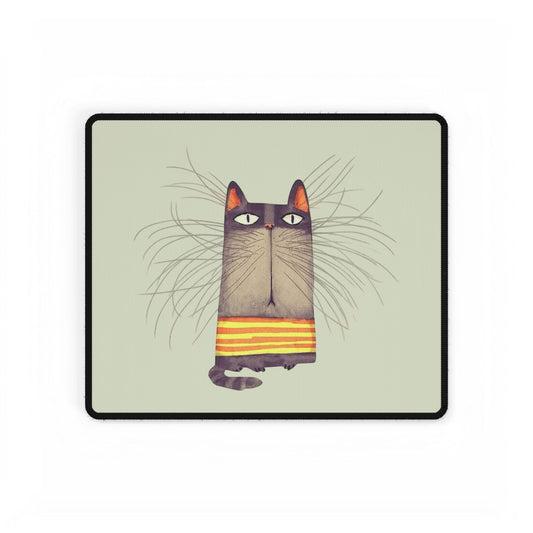 Whimsical Striped Cat Desk Mat — Large Cute Cat Mousepad for Home Office