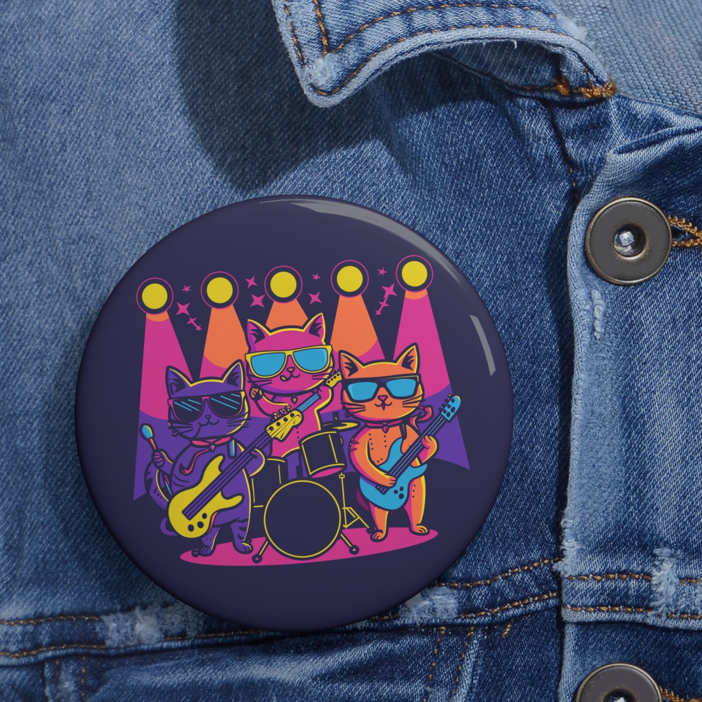 Rock Band Cats Pin Button – Retro Cat Music Badge