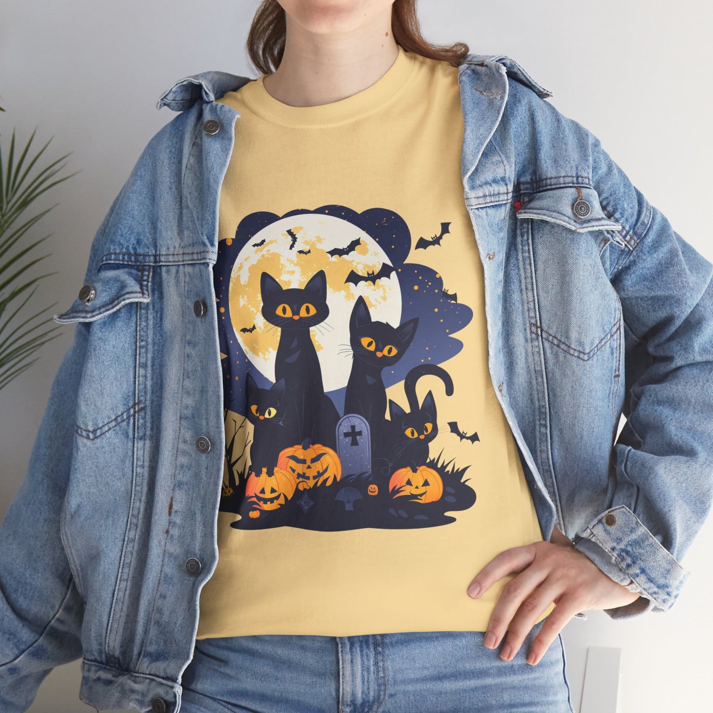Spooky Cat Halloween Tee, Unisex Cotton T-Shirt, Cats, Halloween Gift