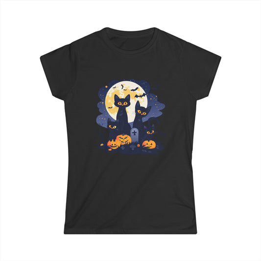 Women's Halloween Cat Tee, Cute Cat Shirt, Halloween Costume, Ghostly Pet Lover Gift
