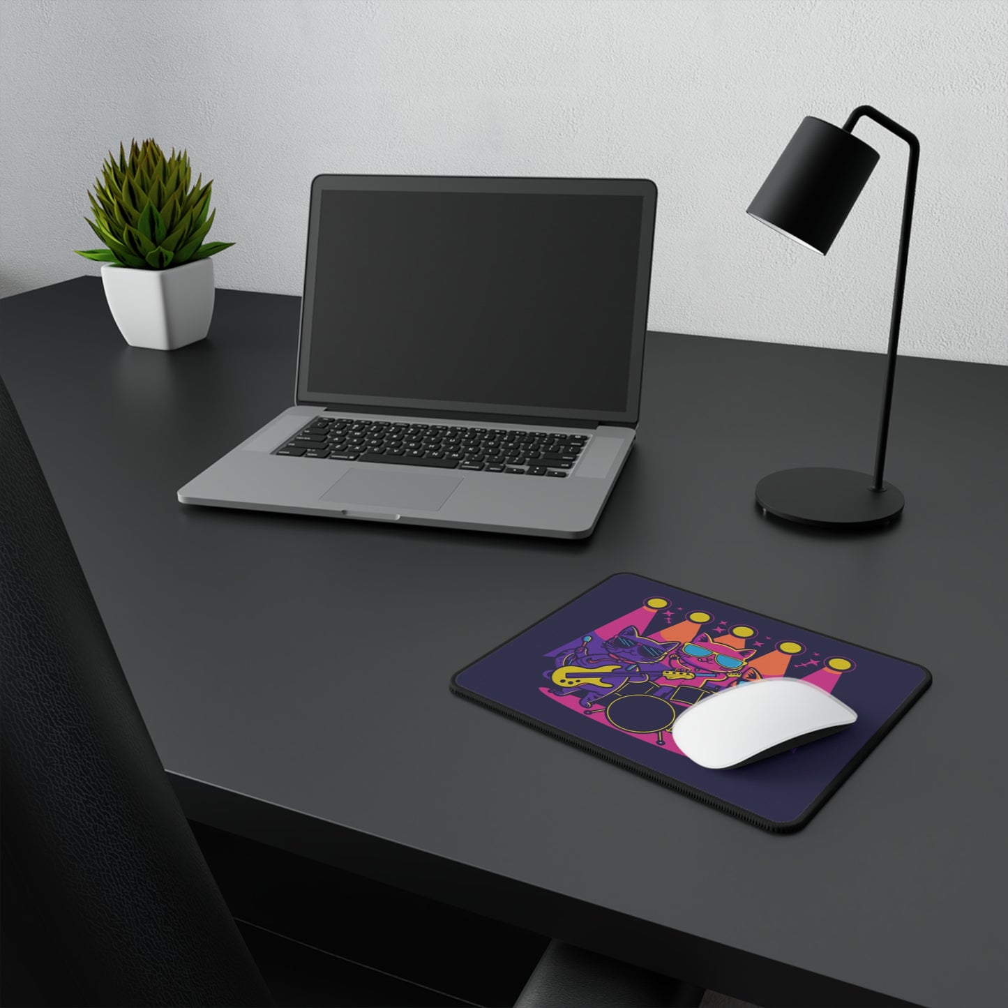 Retro Neon Cat Band Mouse Pad — Non‑Slip Gaming Pad