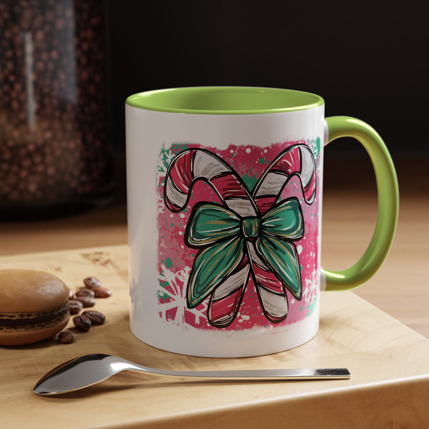 Candy Cane Bow Coffee Mug — Festive Holiday Accent Mug (11/15oz)
