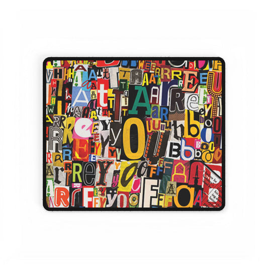 Colorful Collage Alphabet Desk Mat — Typographic Word Art Gaming & Office Desk Pad