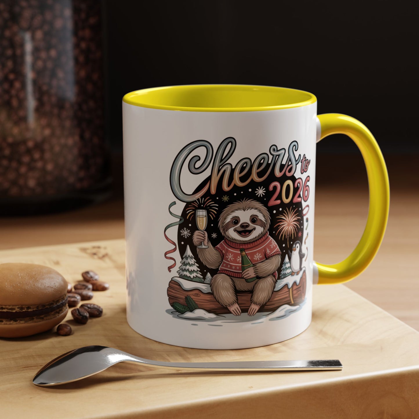 Cheers to 2026 Sloth New Year Mug – Cute Celebration Coffee Cup