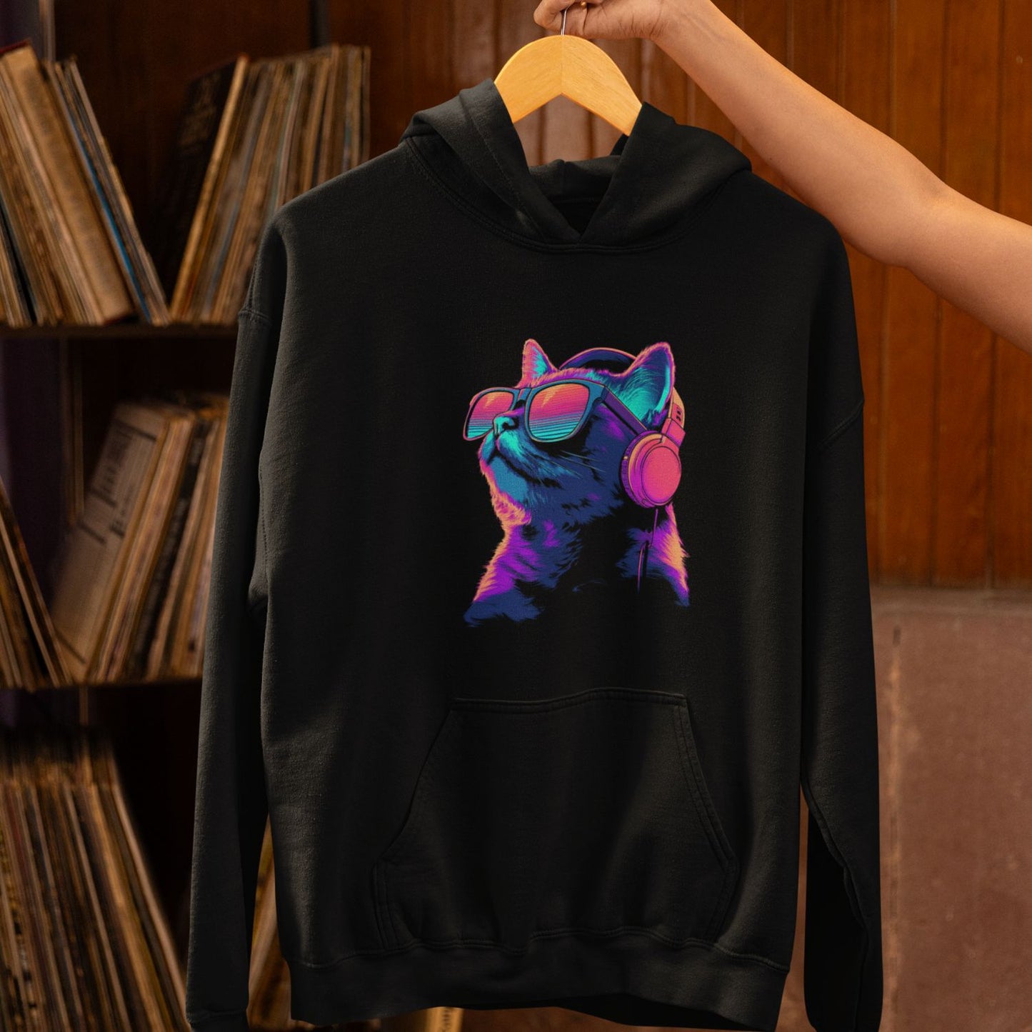 Neon Cyber Cat DJ Unisex Hoodie