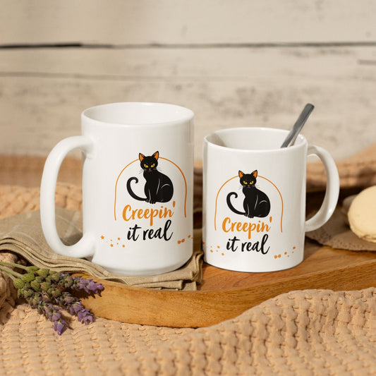 Creepin It Real Black Cat Halloween Mug