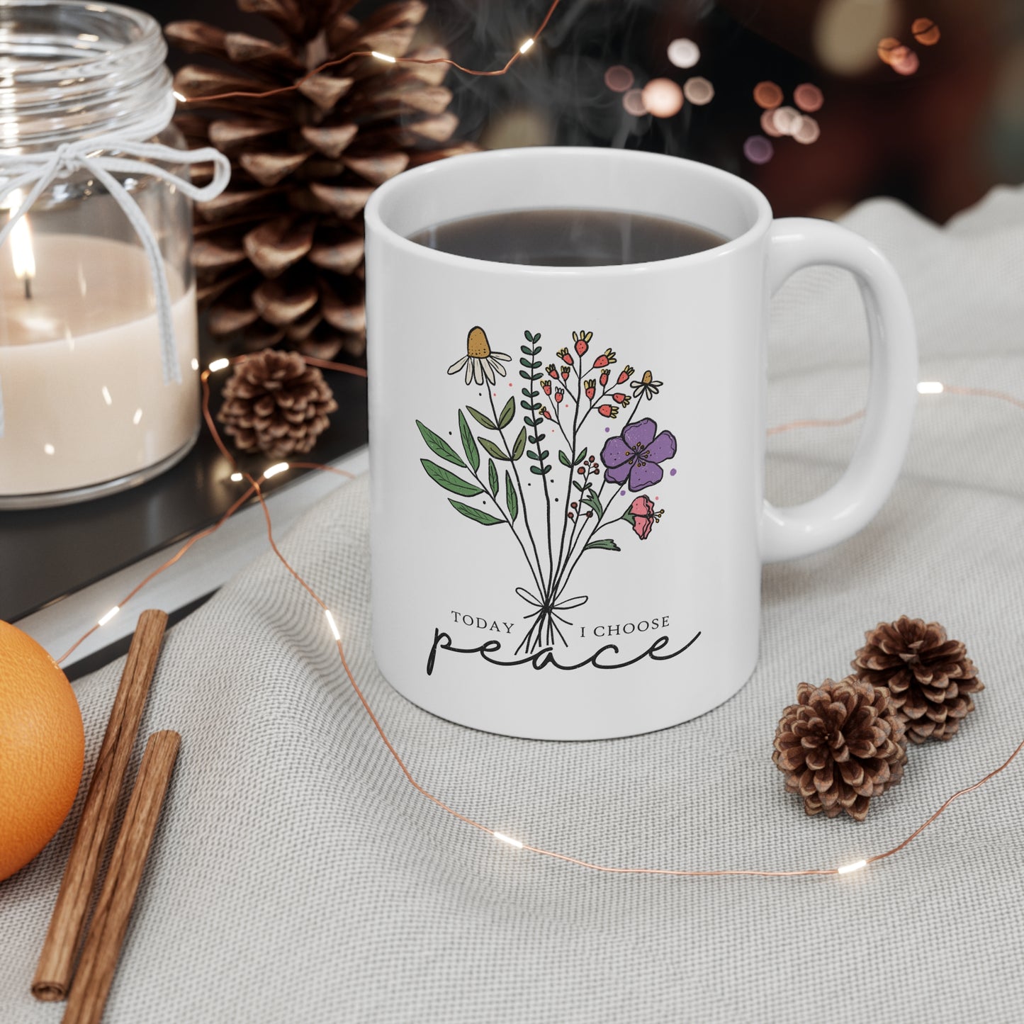 Today I Choose Peace Mug Floral Minimalist Positive Quote Mindfulness Coffee Cup