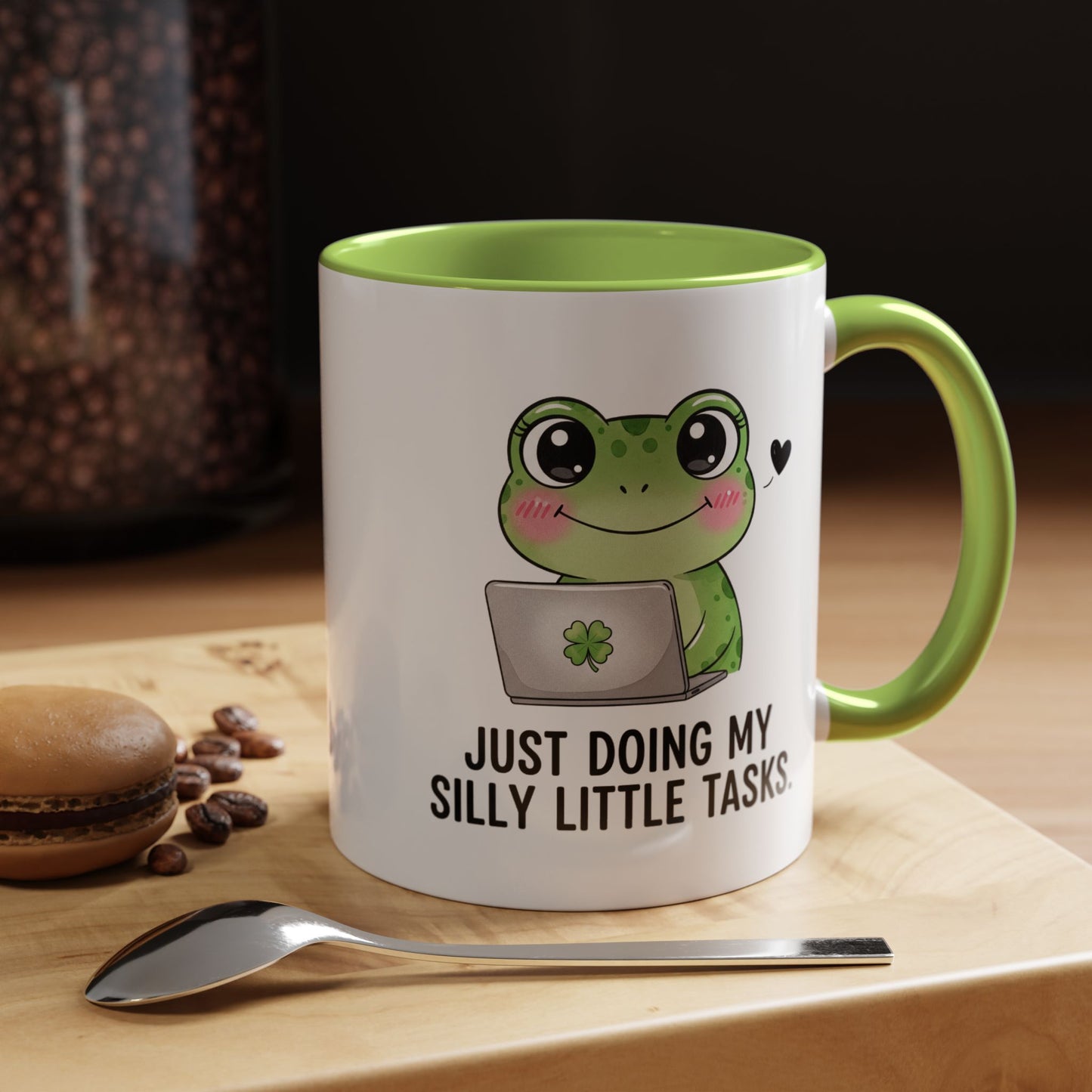Cute Frog Coffee Mug — "Just Doing My Silly Little Tasks" Accent Mug