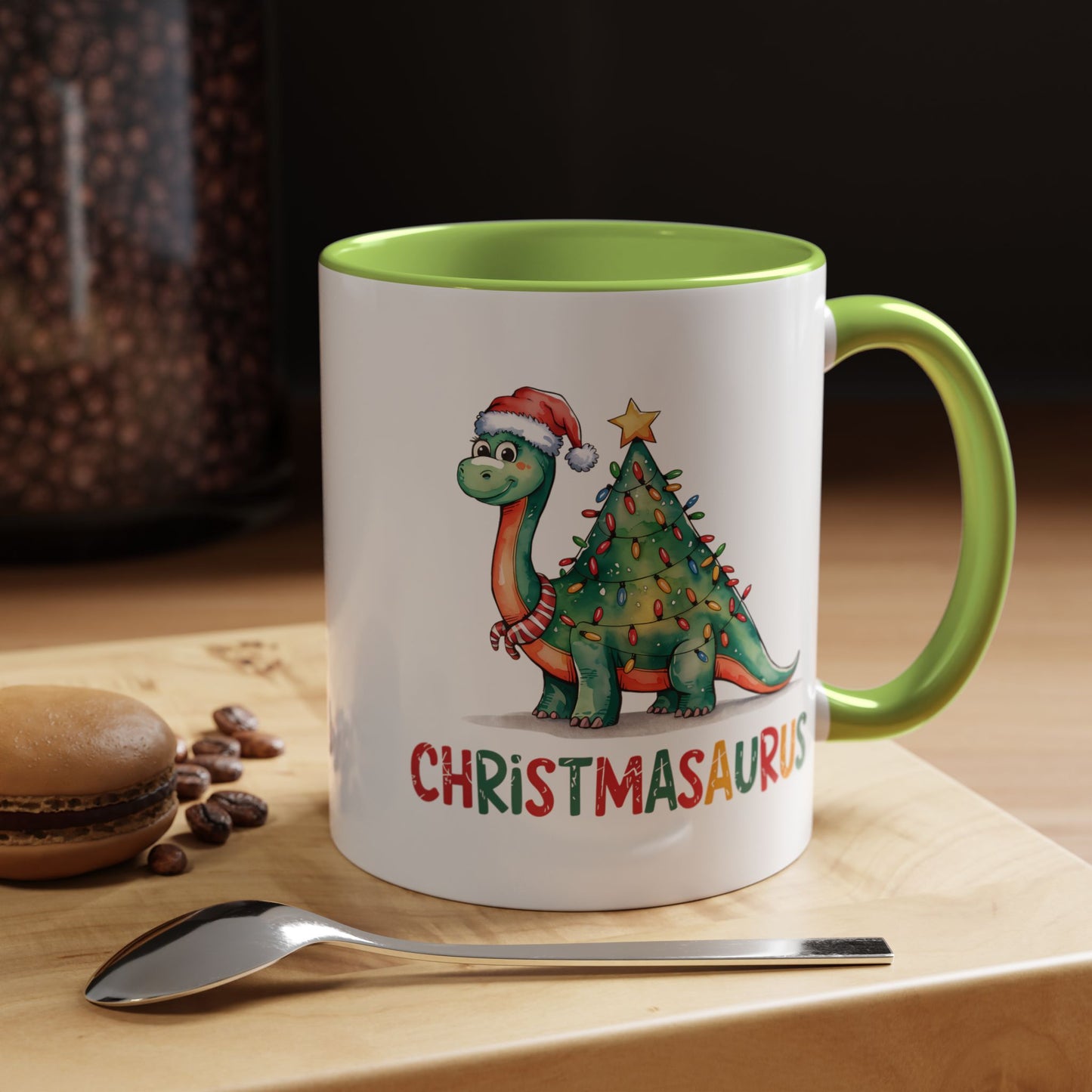 Christmasaurus Accent Coffee Mug — Festive Dino Holiday Coffee Cup (11/15oz)