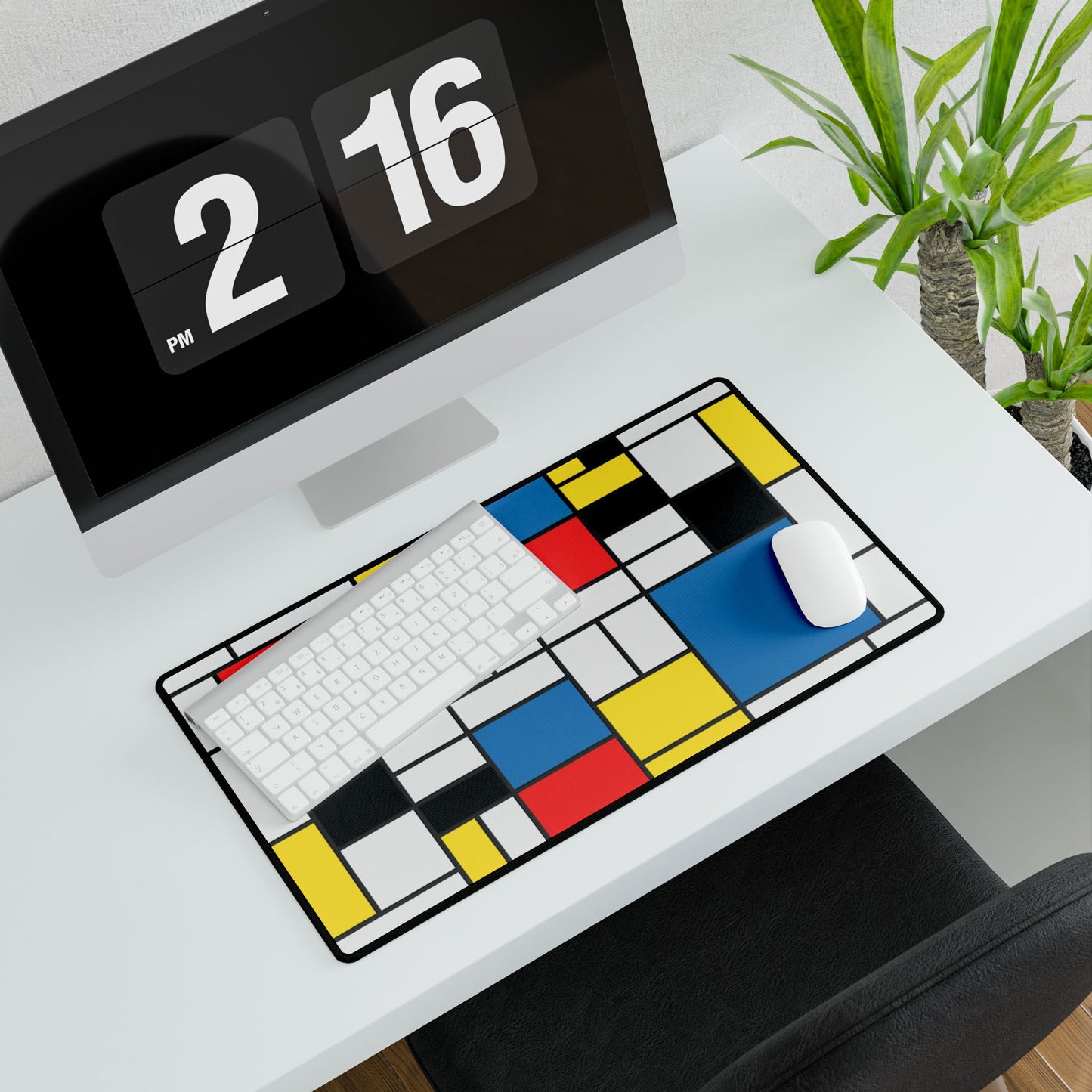 Modern Mondrian Desk Mat — Geometric Red, Blue & Yellow Gaming/Office Mousepad