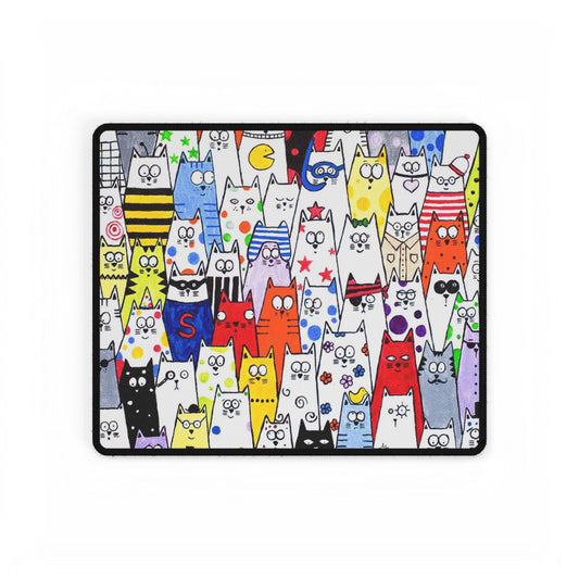 Colorful Cat Crowd Desk Mat — Cute Cartoon Cats Gaming Mouse Pad