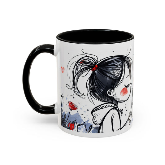 Cute Love Girl Mug – Romantic Flower Illustration Coffee Cup