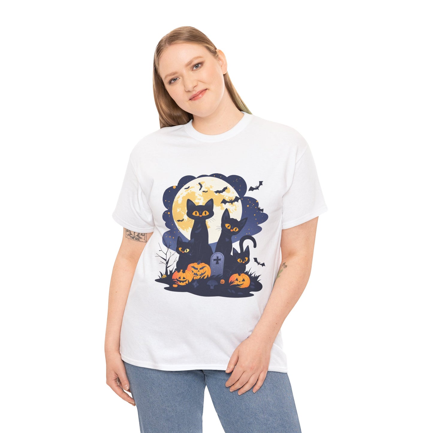 Spooky Cat Halloween Tee, Unisex Cotton T-Shirt, Cats, Halloween Gift