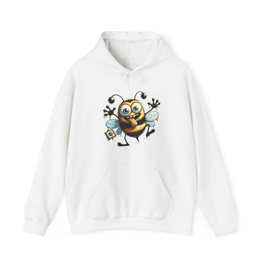 Bee Cartoon Hoodie – Cute Smiling Bee with Honey Jar & Honeycomb Graphic