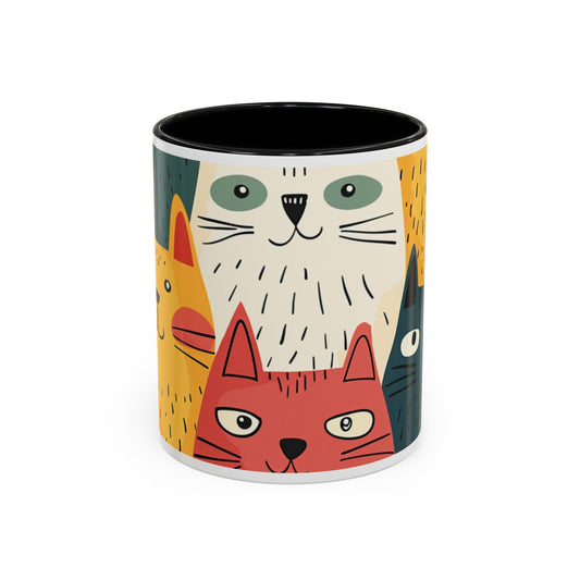 Cute Cat Faces Accent Coffee Mug — Colorful Kawaii Cat Portraits (11/15oz)