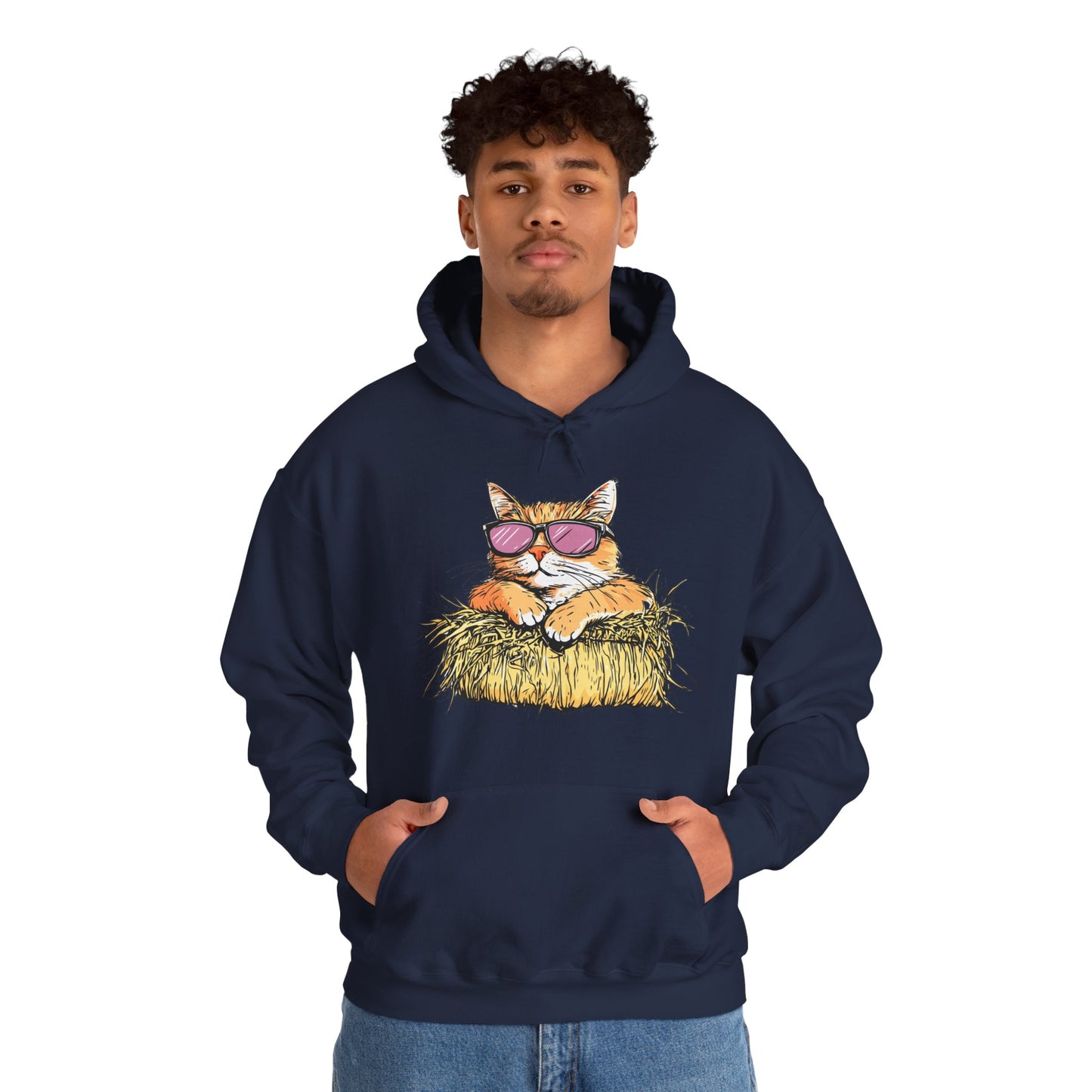 Cat on Hay Hoodie — Cool Cat Wearing Sunglasses Graphic Sweatshirt