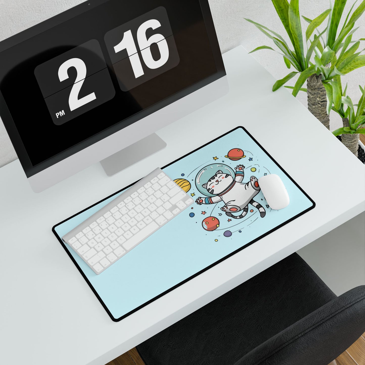 Space Cat Desk Mat — Cute Astronaut Cat Gaming & Office Mouse Pad