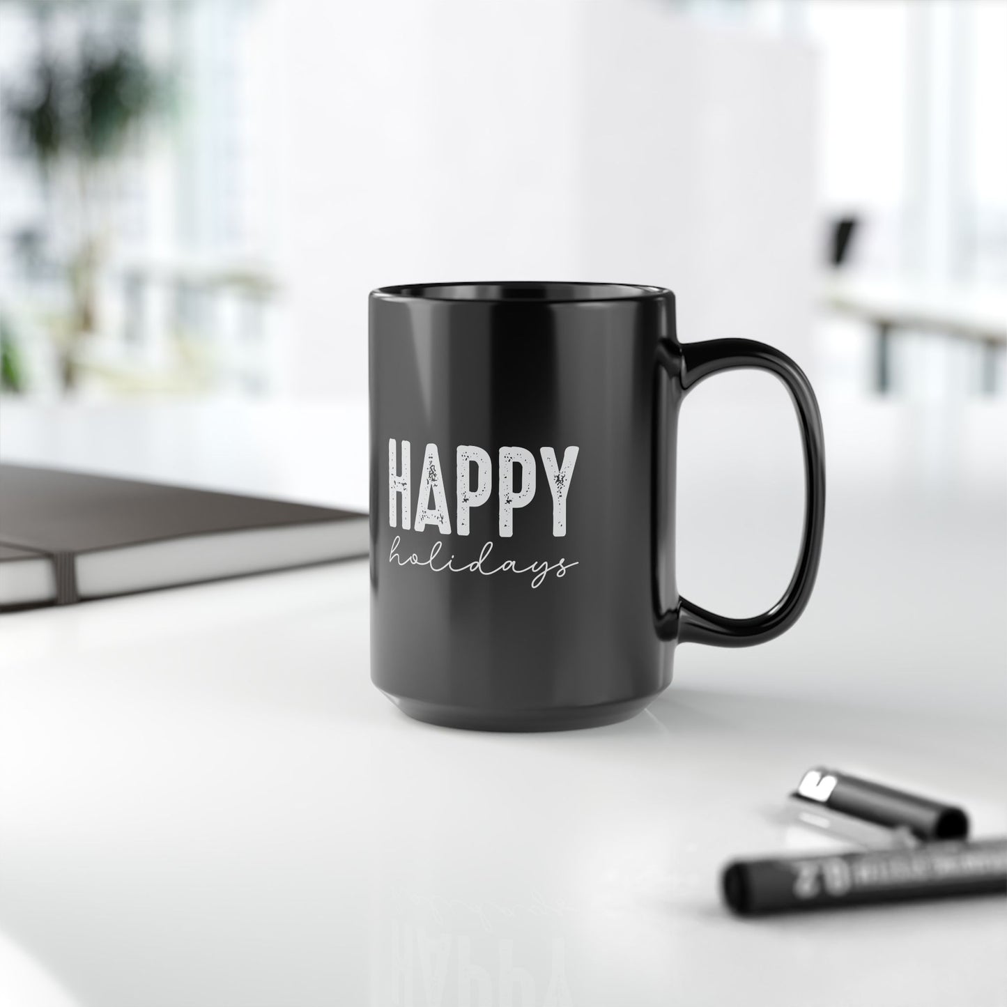 Happy Holidays Mug – Minimalist Christmas Coffee Cup – Simple Gift for Women & Men