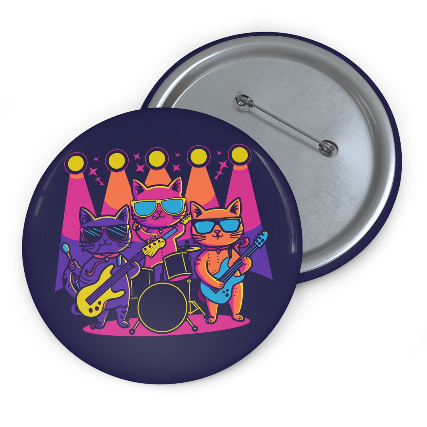Rock Band Cats Pin Button – Retro Cat Music Badge