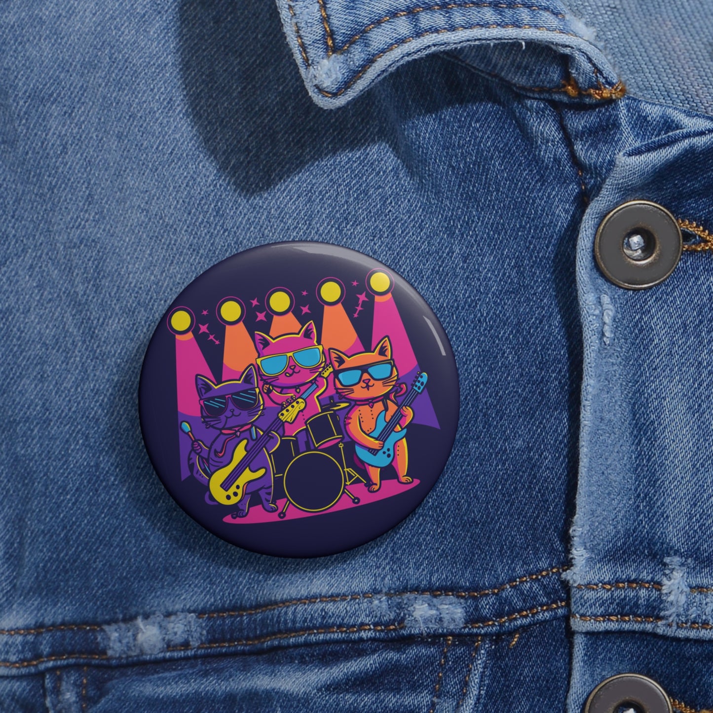 Rock Band Cats Pin Button – Retro Cat Music Badge
