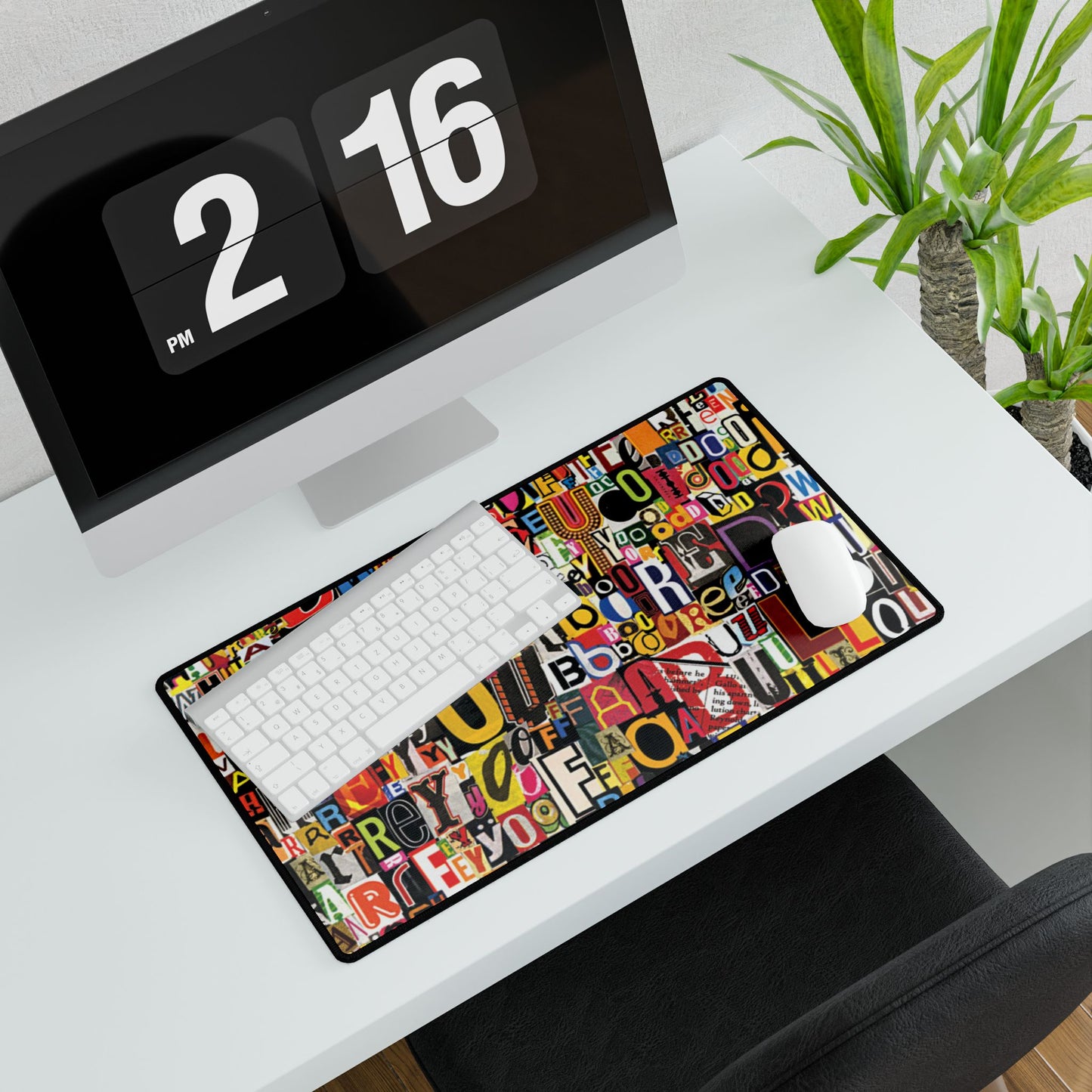 Colorful Collage Alphabet Desk Mat — Typographic Word Art Gaming & Office Desk Pad
