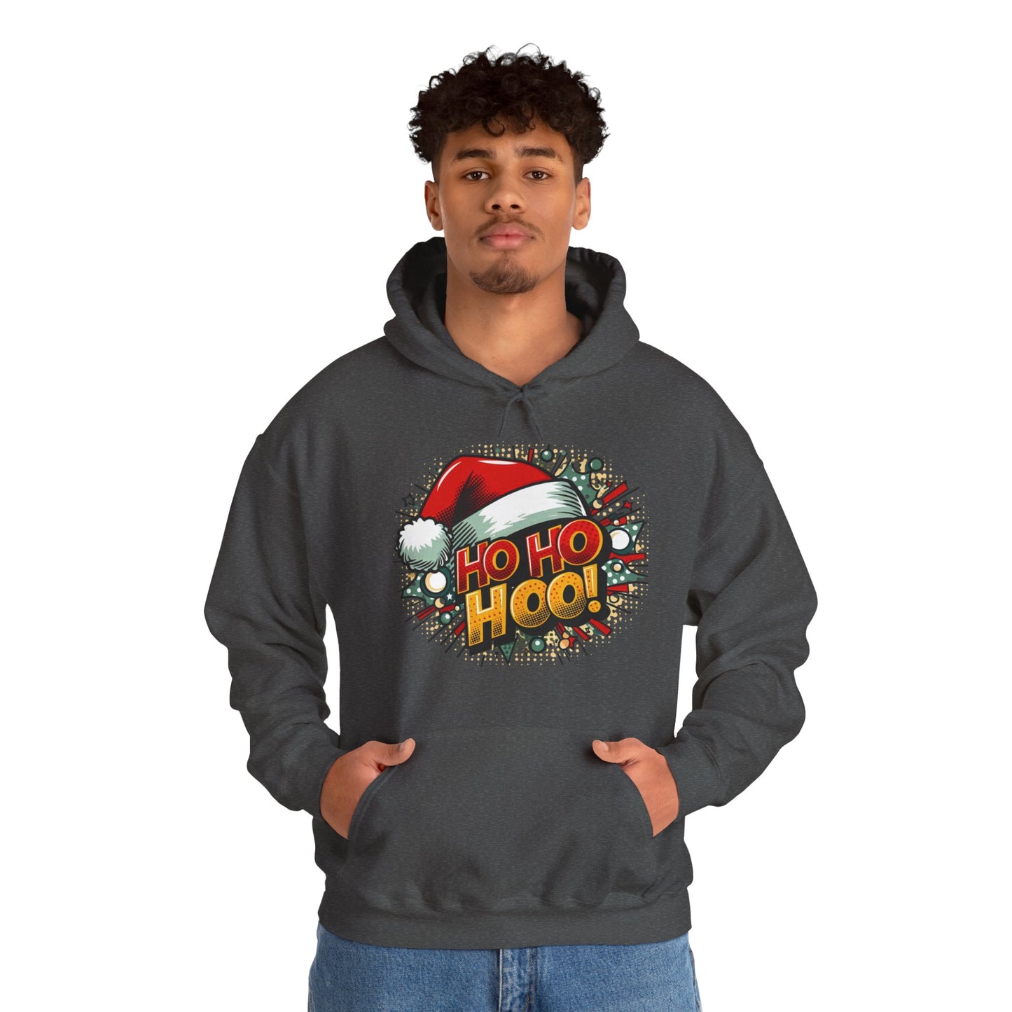 Ho Ho Hoo! Christmas Comic Hoodie — Santa Hat Pop Art Sweatshirt