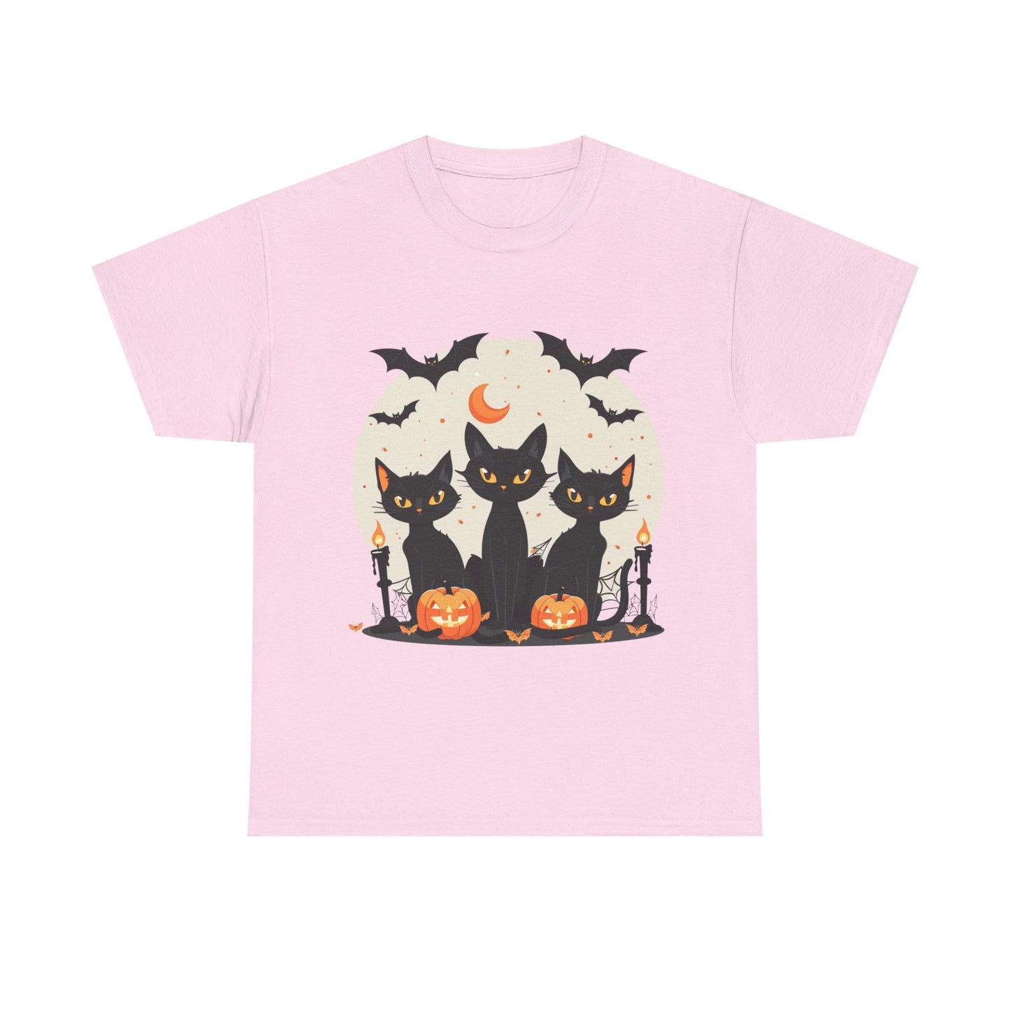 Halloween Black Cat T-Shirt – Cute Spooky Cats with Pumpkins & Bats Print