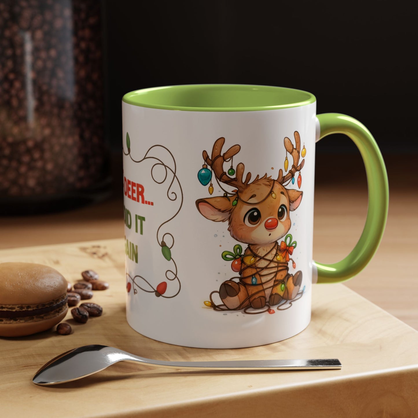 Oh Deer I Did It Again – Cute Christmas Reindeer Mug, Holiday Lights Coffee Cup (11oz/15oz)