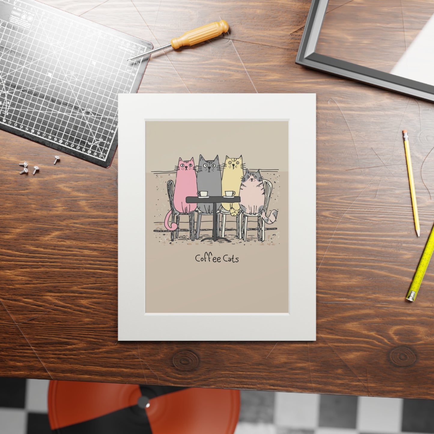 Coffee Cats – Framed Cat Art Poster