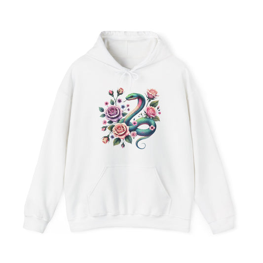 Floral Snake Hoodie — Pastel Rose Serpent Garden Pullover
