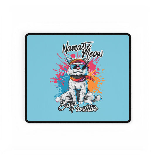 Namaste Meow Yoga Cat Desk Mat — Large Mousepad for Home Office, Gaming, & Meditation