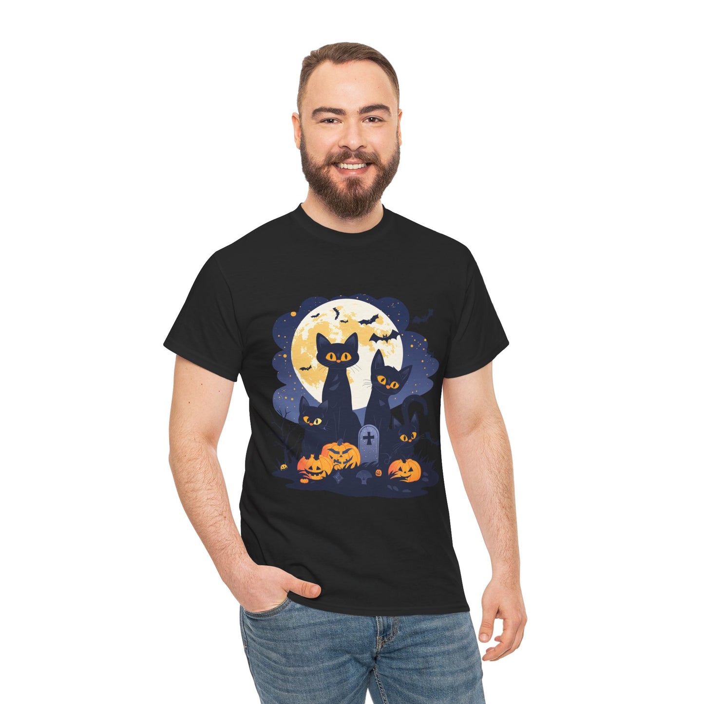 Spooky Cat Halloween Tee, Unisex Cotton T-Shirt, Cats, Halloween Gift