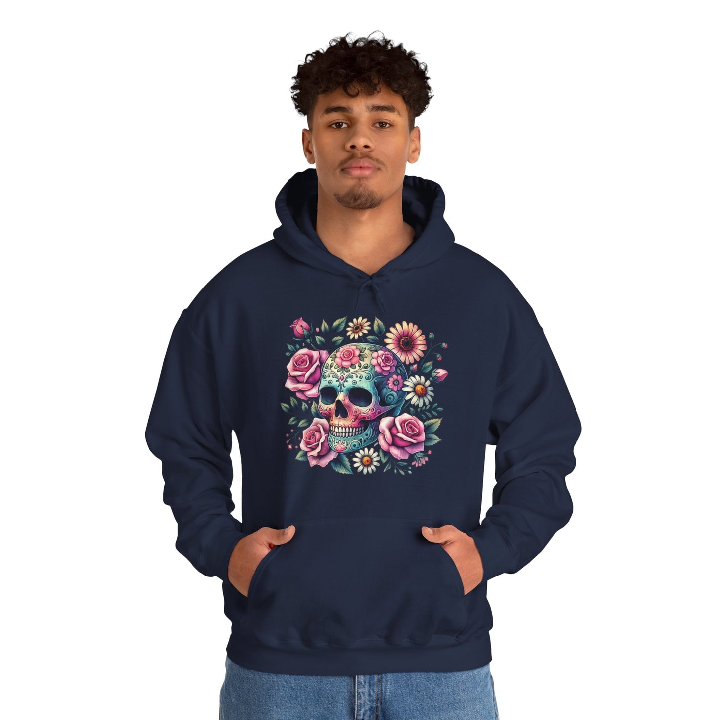 Floral Sugar Skull Hoodie — Day of the Dead Skull & Roses Pullover