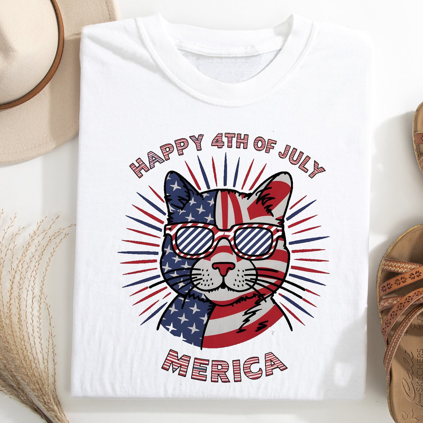 Happy 4th of July Cat Unisex T-Shirt – Patriotic Merica