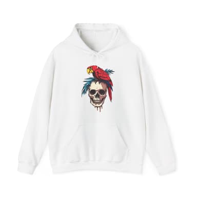 Skull & Parrot Hoodie — Tropical Pirate Skull Graphic Hooded Sweatshirt