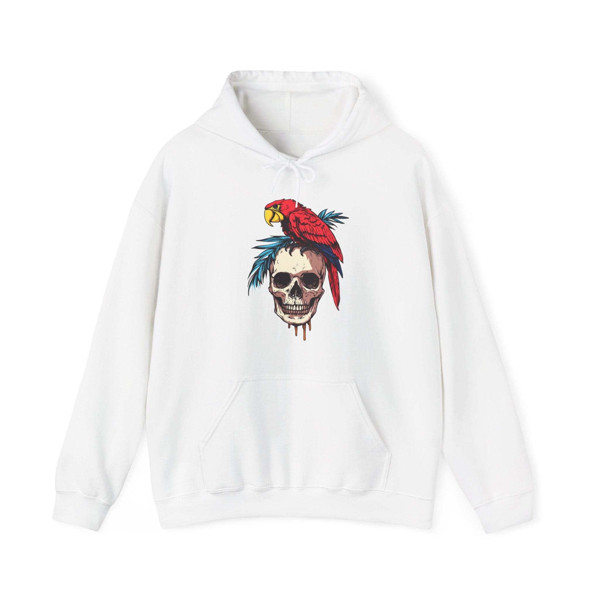 Skull & Parrot Hoodie — Tropical Pirate Skull Graphic Hooded Sweatshirt