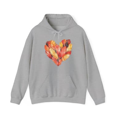 Autumn Leaf Heart Hoodie — Cozy Fall Pullover for Women & Men