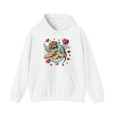 Cupid Tattoo Hoodie — Retro Cherub with Hearts Pullover for Valentine’s Day