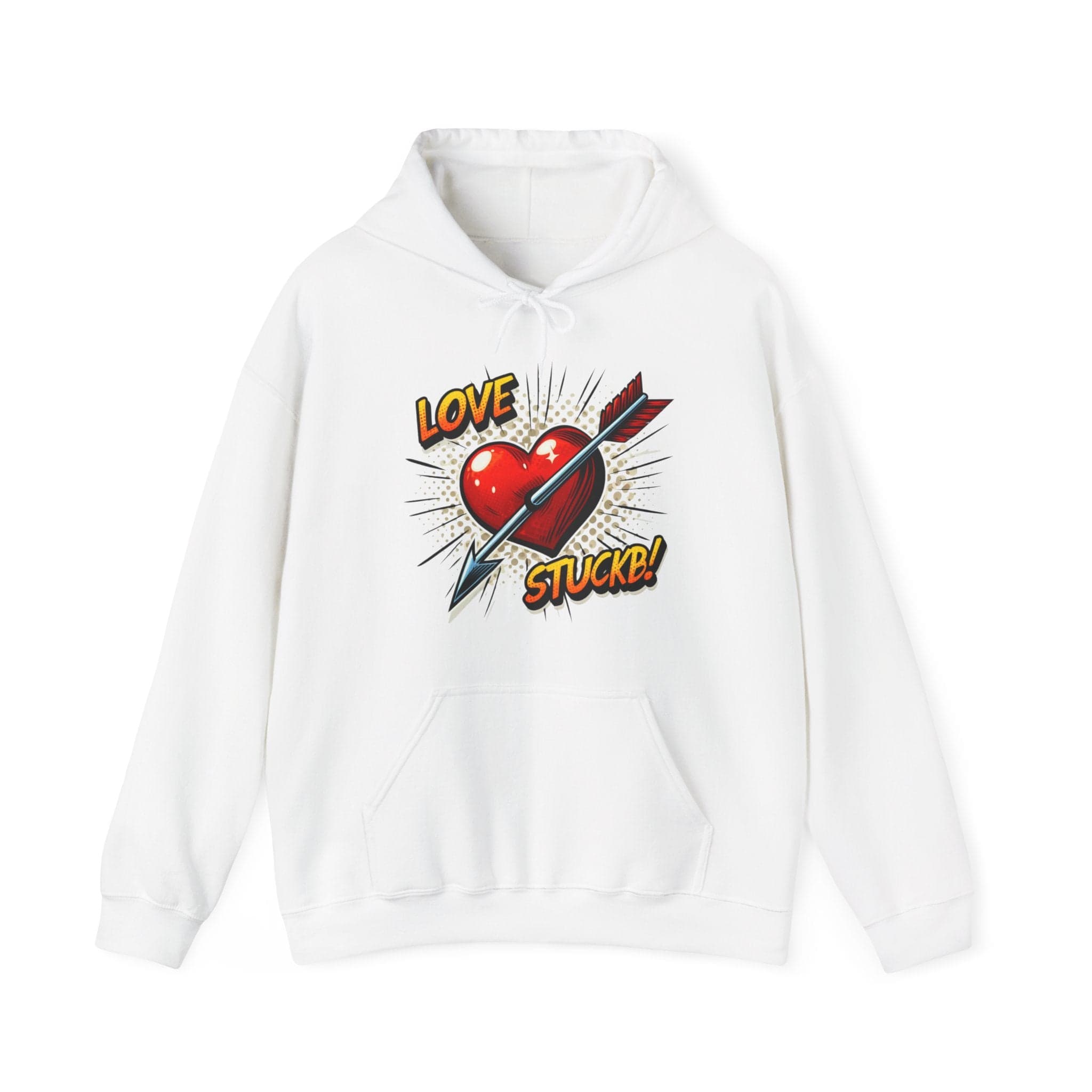 Hoodie — 'Love Stuck!' Retro Heart & Arrow Graphic Hooded Sweatshirt