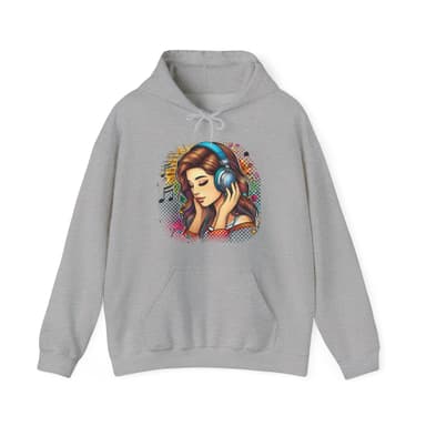 Music Lover Hoodie — Retro Pop Art Girl with Headphones Sweatshirt